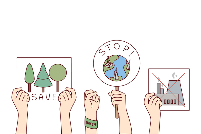 Menschen halten Plakate mit der Aufschrift „Umweltschutz“ hoch  Illustration