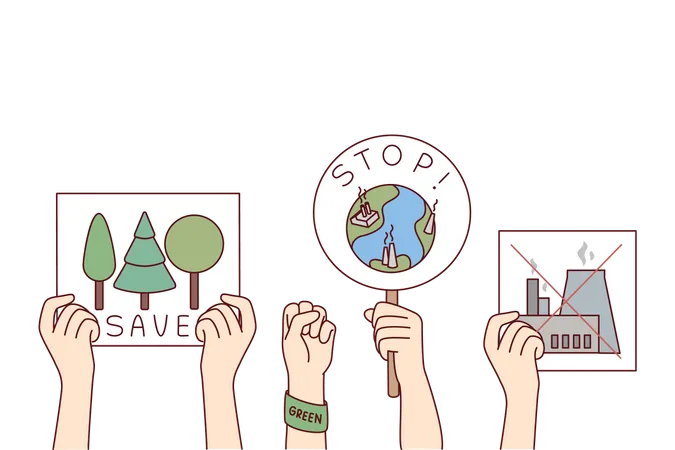 Menschen halten Plakate mit der Aufschrift „Umweltschutz“ hoch  Illustration