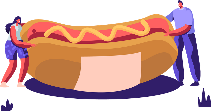 Leute die einen hotdog halten  Illustration
