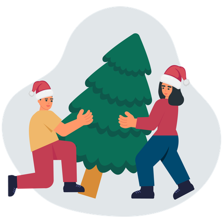 Leute, die einen Weihnachtsbaum halten  Illustration