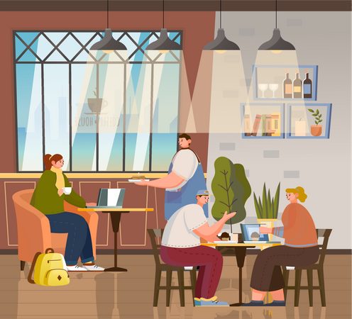 Leute, In, Café  Illustration