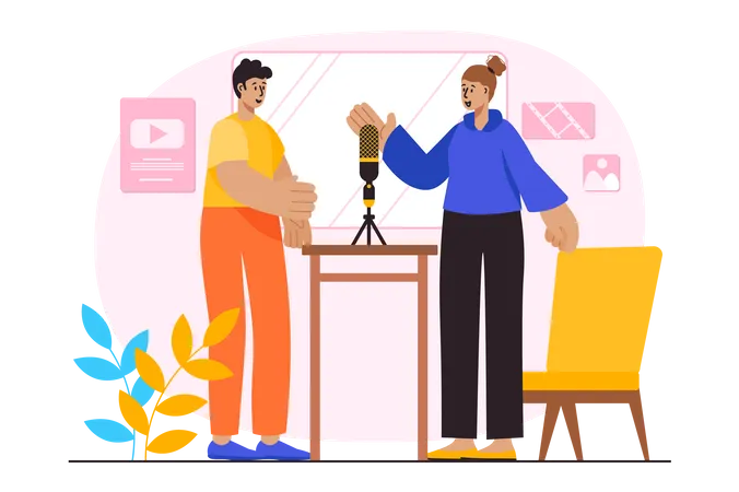 Leute im Podcast-Aufnahmestudio  Illustration