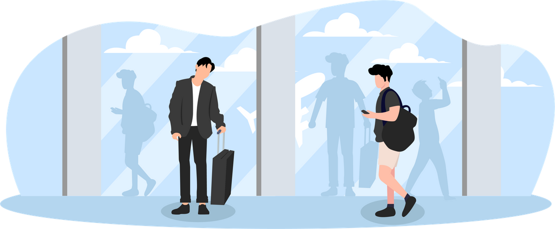 Menschen in der Warteschlange am Flughafen  Illustration