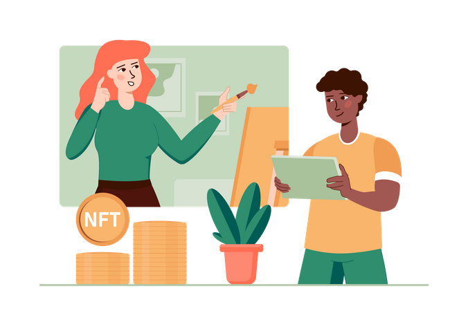 Menschen investieren Geld in NFT  Illustration