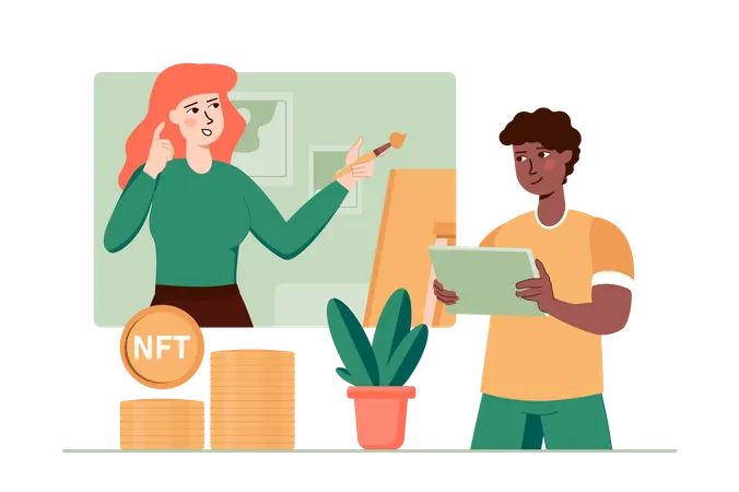 Menschen investieren Geld in NFT  Illustration