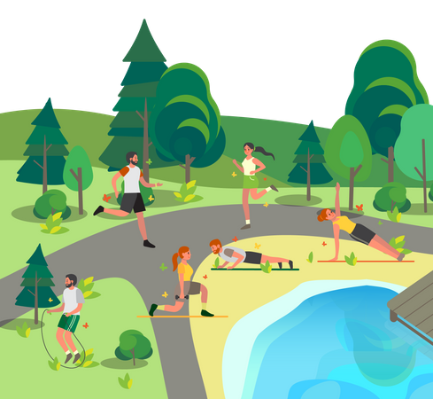 Menschen joggen und machen Sport im Park  Illustration