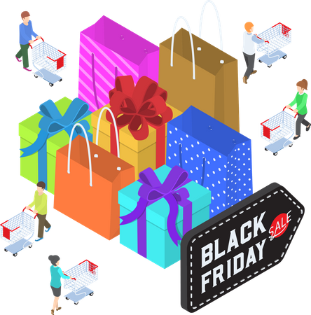 Menschen beim Einkaufen während des Black Friday-Ausverkaufs  Illustration