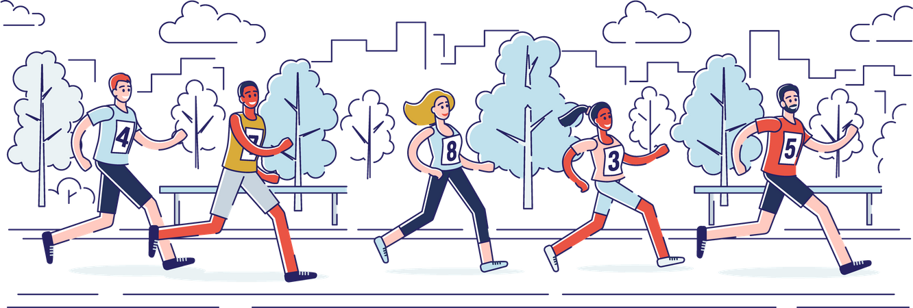 Menschen laufen einen Marathon  Illustration
