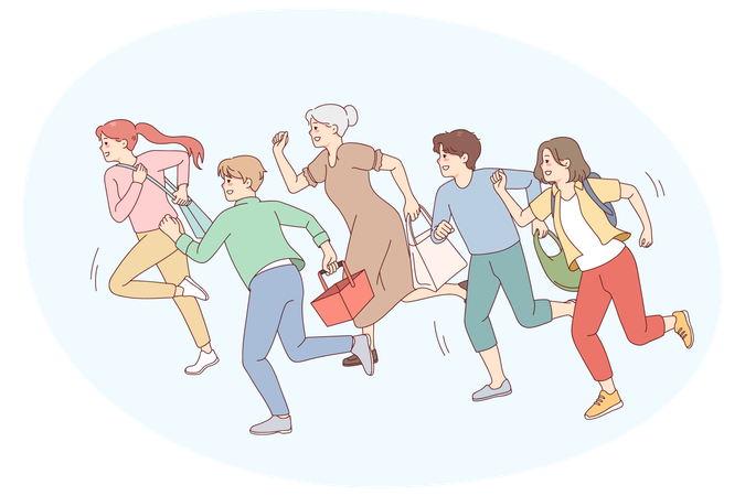 Die Leute rennen zum Einkaufen in den Ausverkauf  Illustration