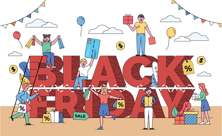 Leute, die beim Black-Friday-Sale einkaufen  Illustration