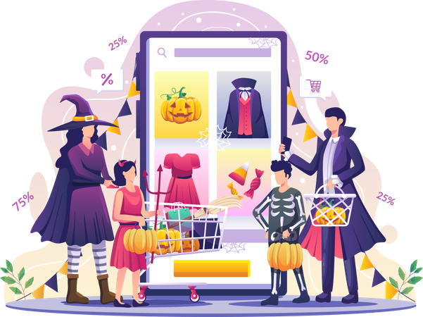 Leute beim Halloween-Shopping  Illustration