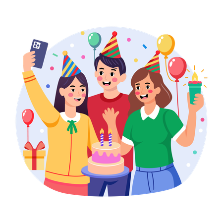 Leute machen Selfies auf einer Party  Illustration