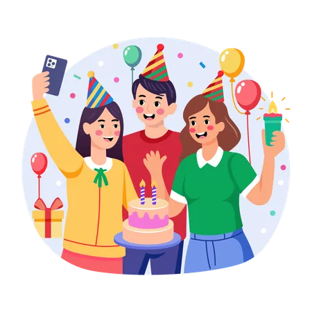 Leute machen Selfies auf einer Party  Illustration