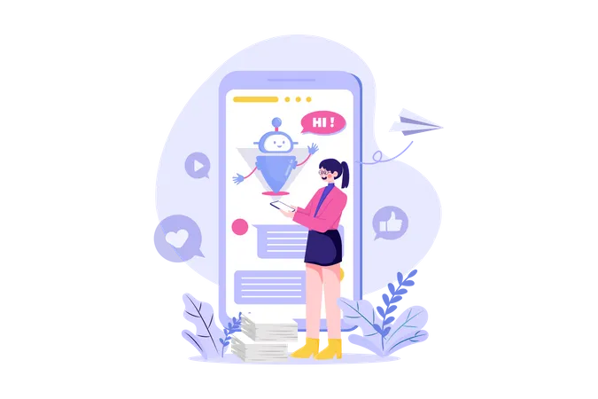 Menschen unterhalten sich mit Chatbot-Robotern in Smartphone-App  Illustration