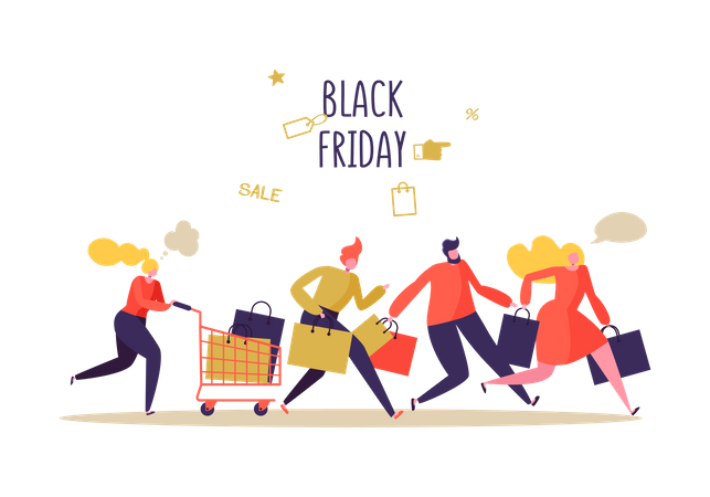 Menschen rennen zum Black Friday Sale-Shopping  Illustration