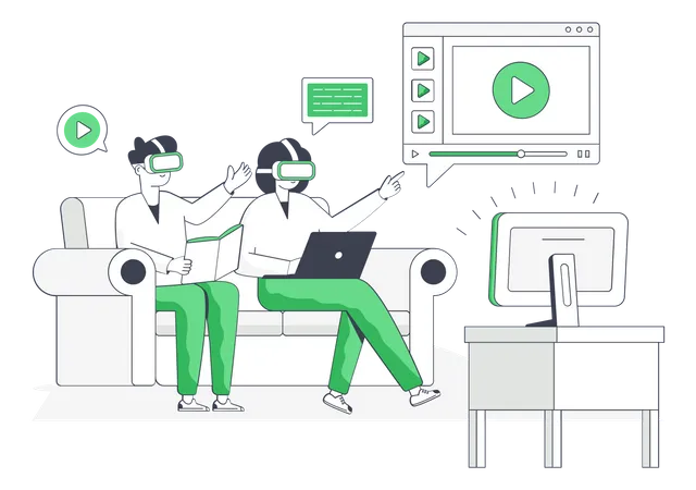 Personen, die mit VR-Brillen ein Video ansehen  Illustration