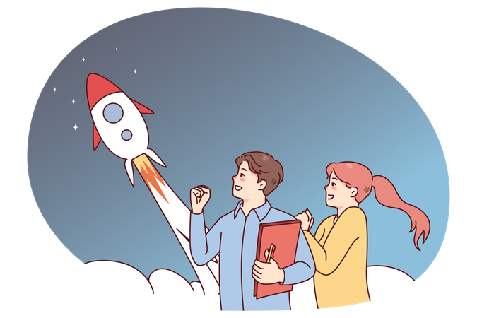 Menschen sind vom Start des Projekt-Startups begeistert  Illustration