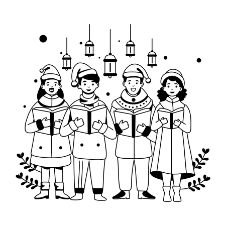Menschen singen Weihnachtslieder  Illustration