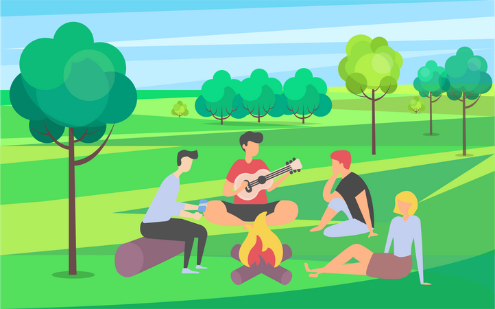 Leute sitzen am Lagerfeuer  Illustration