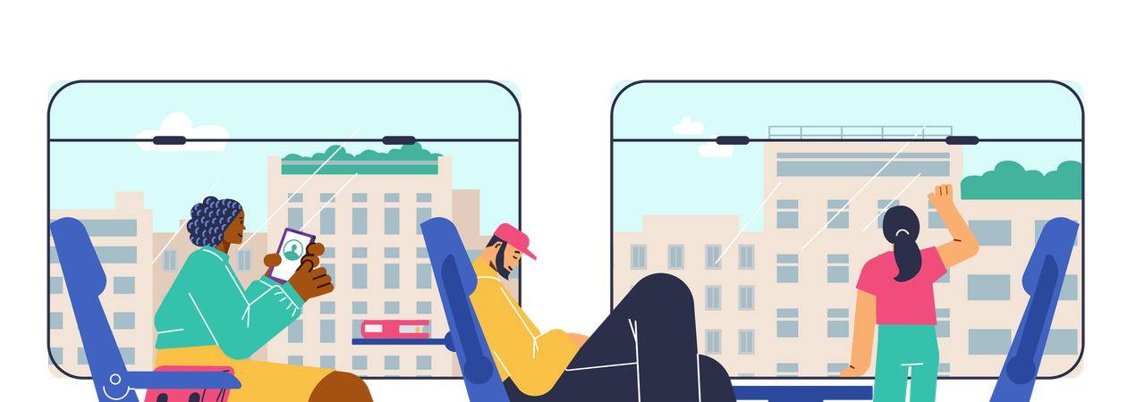 Menschen sitzen auf Stühlen in der U-Bahn  Illustration