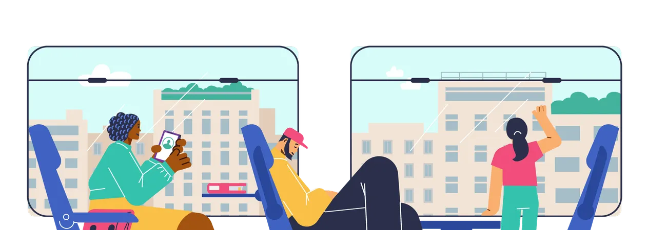 Menschen sitzen auf Stühlen in der U-Bahn  Illustration