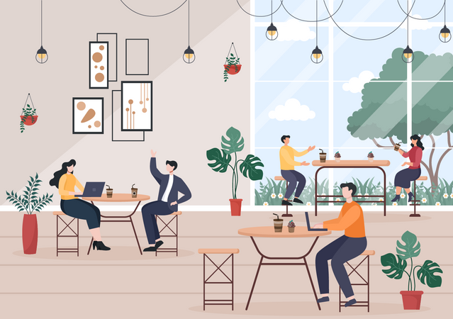 Leute sitzen im Café  Illustration