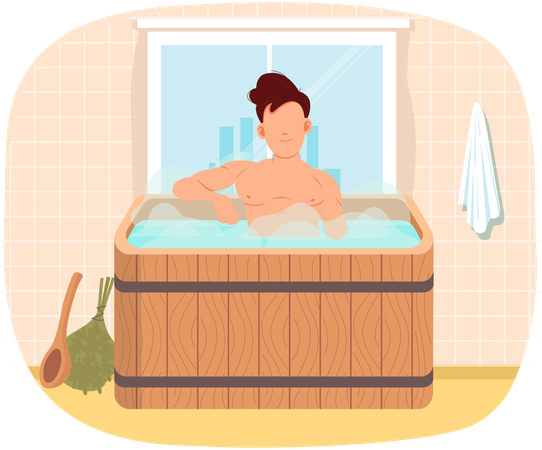 Menschen sitzen in der Sauna  Illustration