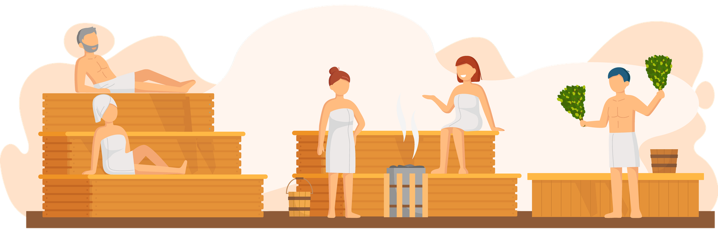 Menschen sitzen in der Sauna  Illustration