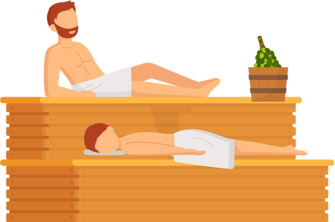 Menschen sitzen in der Sauna  Illustration