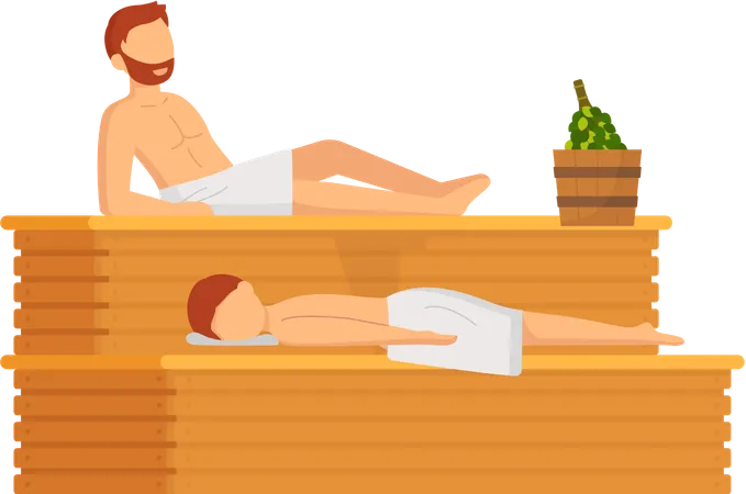 Menschen sitzen in der Sauna  Illustration