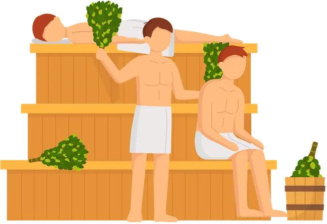 Menschen sitzen in der Sauna  Illustration