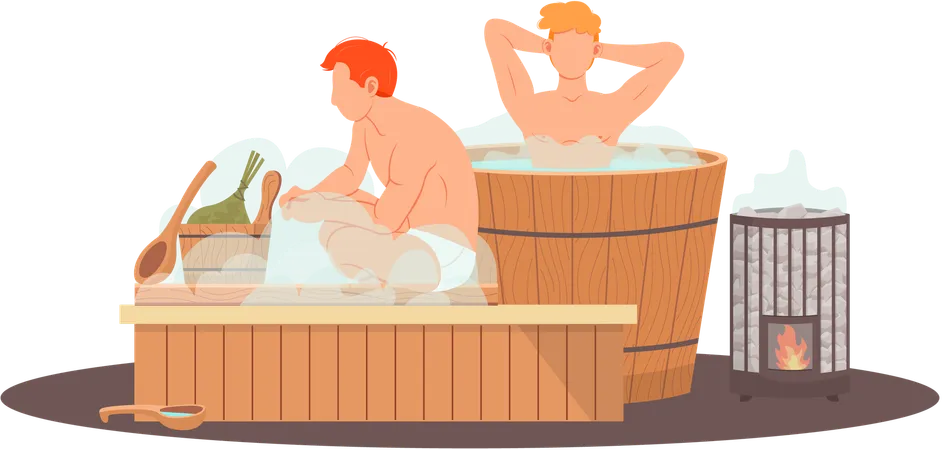 Menschen sitzen in der Sauna  Illustration