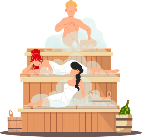 Menschen sitzen in der Sauna  Illustration