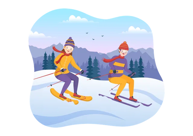 Menschen fahren Ski  Illustration