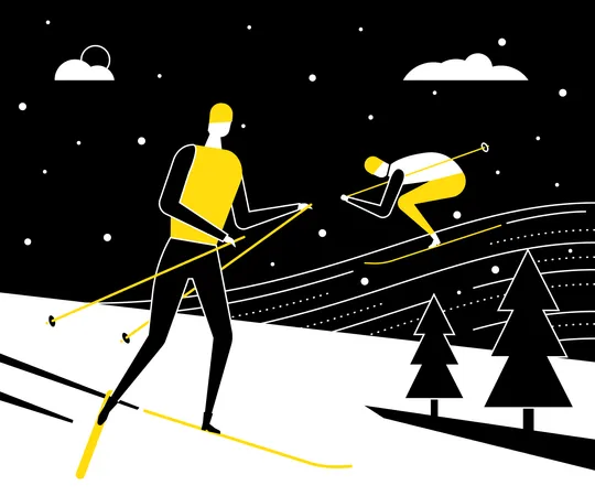 Leute beim Skifahren  Illustration