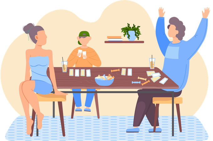 Menschen spielen zusammen Brettspiel im Wohnzimmer  Illustration