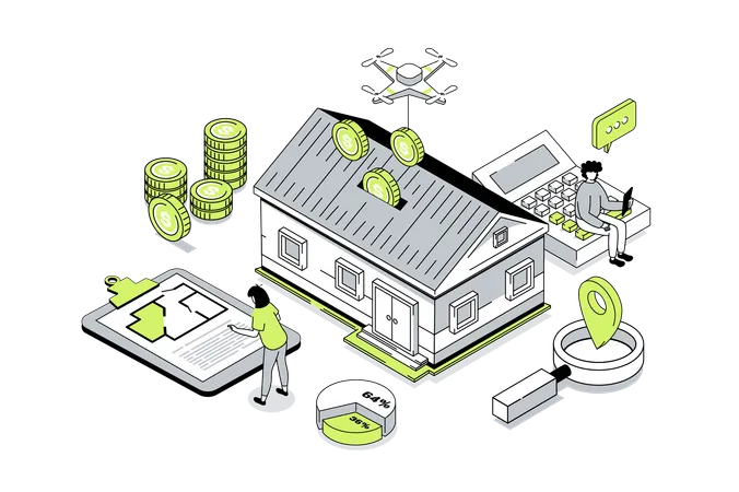 Menschen wählen neues Haus mit Bauplan  Illustration