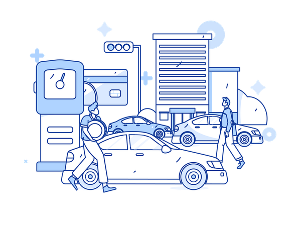 Menschen tanken Auto mit Währung Münze  Illustration