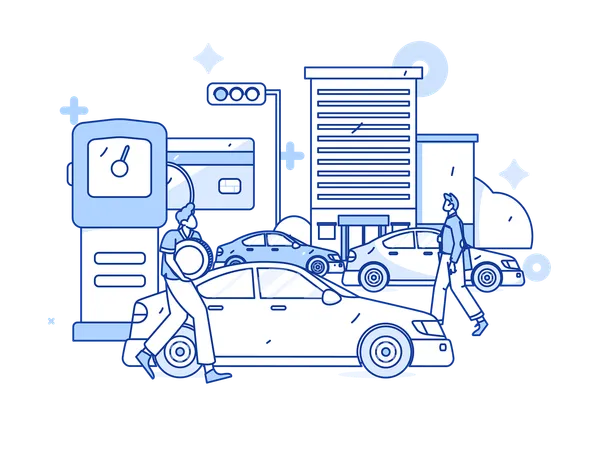 Menschen tanken Auto mit Währung Münze  Illustration