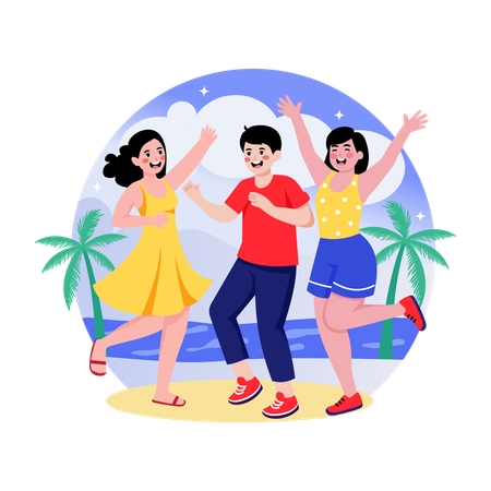 Leute tanzen am Strand  Illustration
