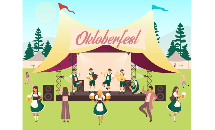 Menschen tanzen auf der Bühne bei einem Musikfestival  Illustration