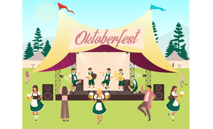 Menschen tanzen auf der Bühne bei einem Musikfestival  Illustration