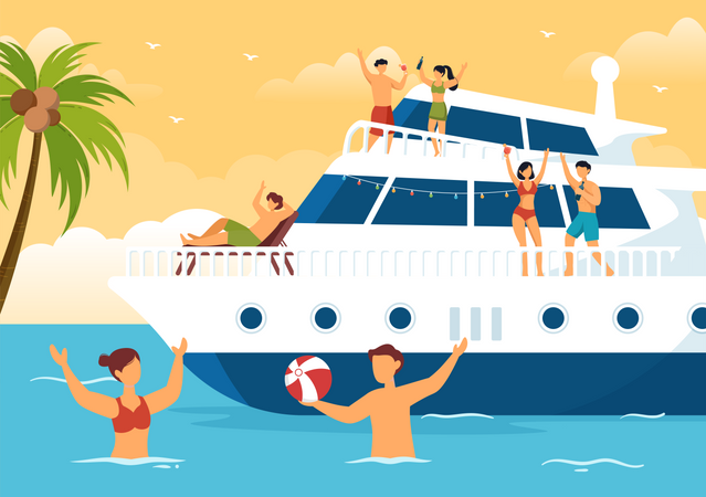 Menschen tanzen auf Yacht  Illustration