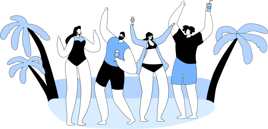 Menschen tanzen bei einer exotischen tropischen Strandparty  Illustration