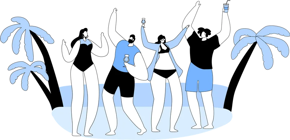 Menschen tanzen bei einer exotischen tropischen Strandparty  Illustration