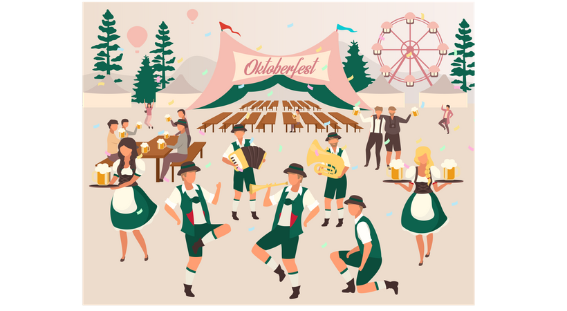 Menschen tanzen auf dem Festival zur Musik  Illustration