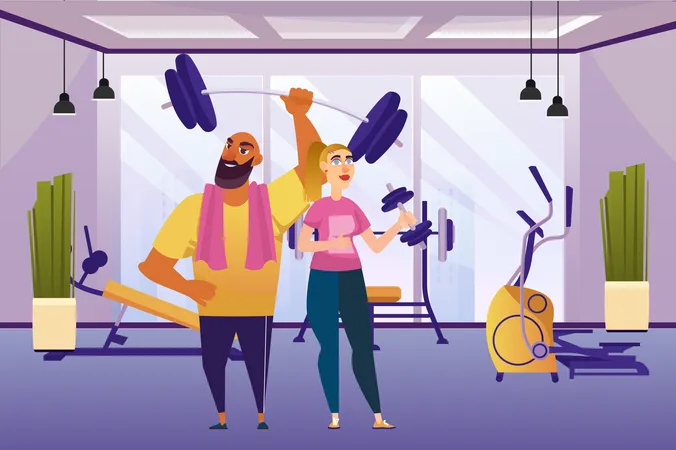 Leute, die im Fitnessstudio trainieren  Illustration