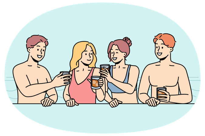 Im Sommer trinken die Leute Cocktails im Schwimmbad  Illustration