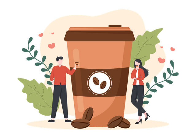 Die Leute trinken Kaffee im Einwegbecher  Illustration
