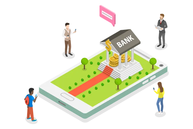 Menschen überweisen Geld per Mobile Banking  Illustration